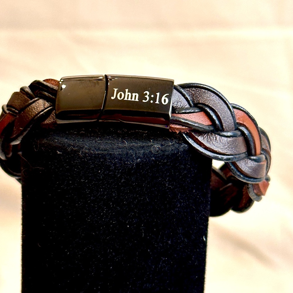 Braided Leather Inspirational Bracelet